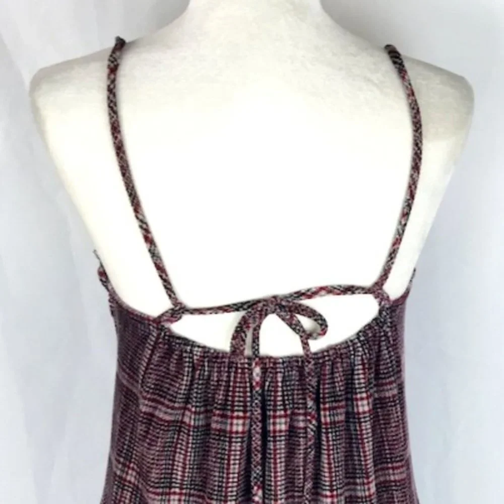 Hummingbird Womens Plaid Stretch Velvet Lace Trim Short Dress Size S - Picture 6 of 7